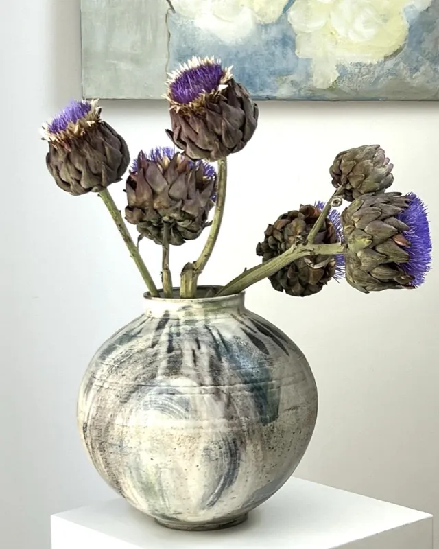 Dried artichokes in a pale Touches vase